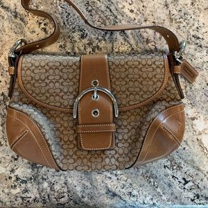 COACH brown leather and canvas shoulder bag